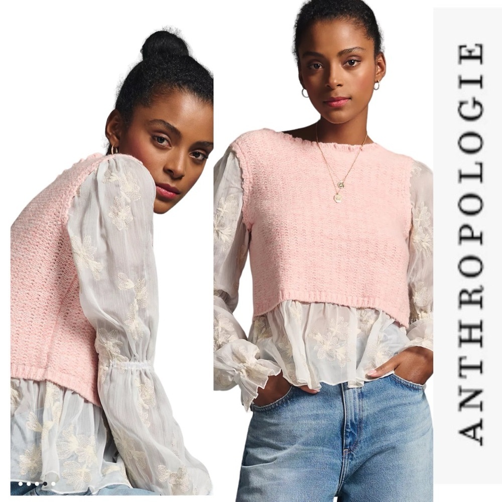 NWT Anthropologie Pink Layered Sweater Vest Blouse xxs